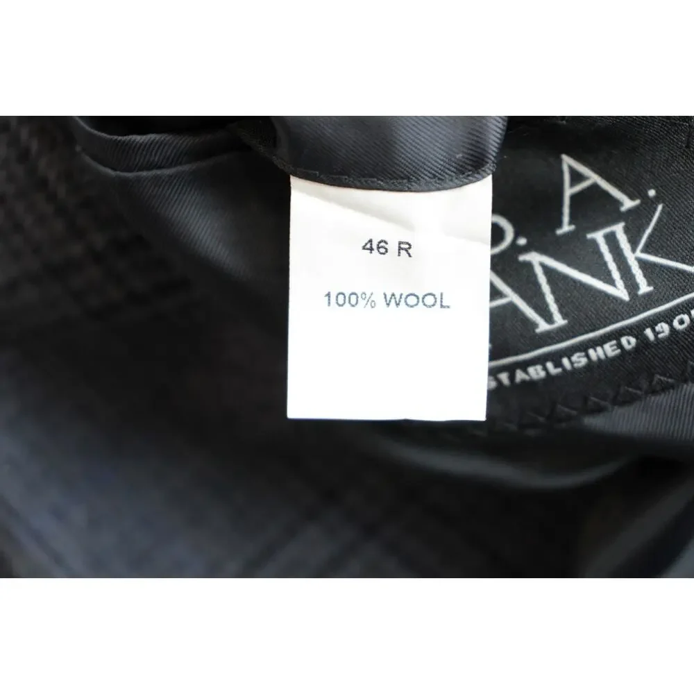 Jos‎ A Bank Blazer Mens 46R Gray Plaid 100% Wool 2 Button Single Breast